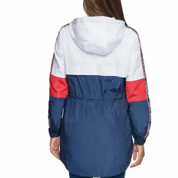 New Tommy Hilfiger Ladies' Long Windbreaker Logo Hooded Rain Jacket SIZE S - Picture 4 of 9